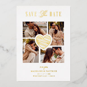 White Collage Wedding Golden Heart 4 Photos Real 