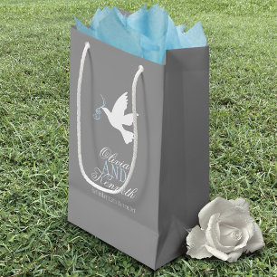 White colombe bleu gris mariage faveur sacs person