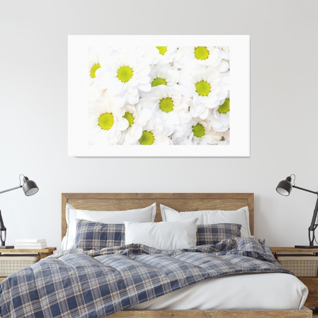 White Colour Flowers image printed Premium Wrapped Canvas Print (Insitu(Bedroom))