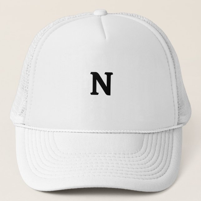 White colour N Letter Custom Monogram Trucker Hat (Front)