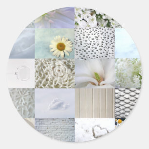 White Colour Photograph Collage Classic Round Sticker