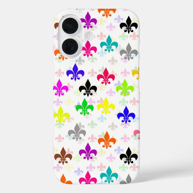 White Colourful Fleur-de-lis Pattern Design Case-Mate iPhone Case (Back)