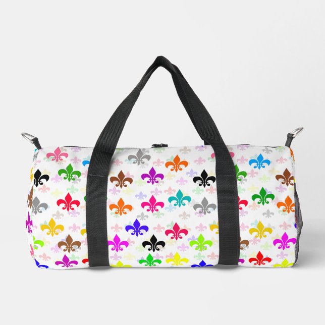 White Colourful Fleur-de-lis Pattern Design Duffle Bag (Front)