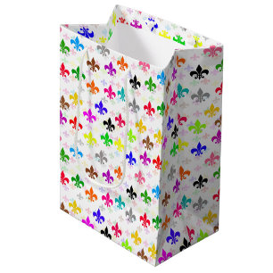 White Colourful Fleur-de-lis Pattern Design Medium Gift Bag