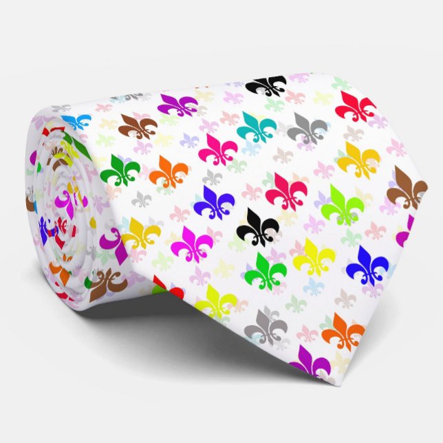 White Colourful Fleur-de-lis Pattern Design Tie (Creator Uploaded)
