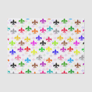 White Colourful Fleur-de-lis Pattern Design Tissue Paper