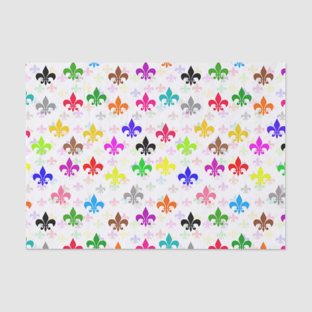 White Colourful Fleur-de-lis Pattern Design Tissue Paper (Front)