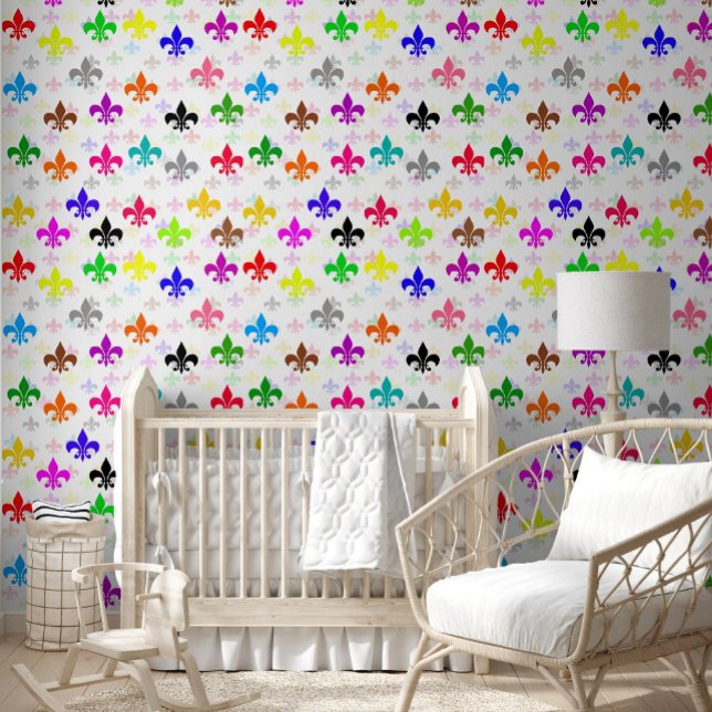 White Colourful Fleur-de-lis Pattern Design Wallpaper (Creator Uploaded)