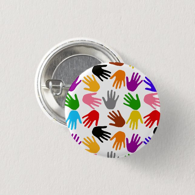 White Colourful Handprint Pattern Design  1 Inch Round Button (Front & Back)