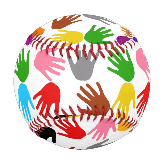 White Colourful Handprint Pattern Design  Baseball (Front)