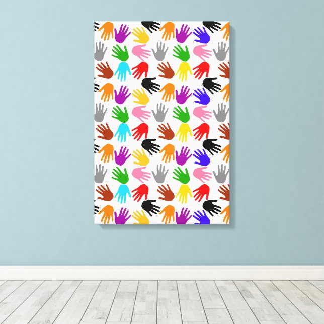 White Colourful Handprint Pattern Design  Canvas Print (Insitu(Wood Floor))