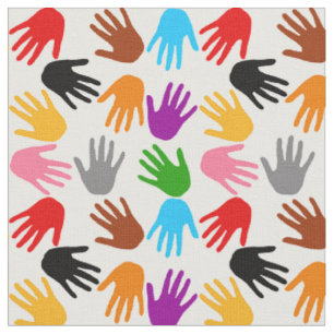 White Colourful Handprint Pattern Design Fabric