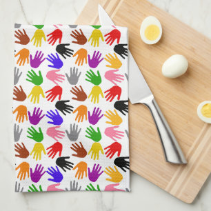 White Colourful Handprint Pattern Design  Kitchen Towel