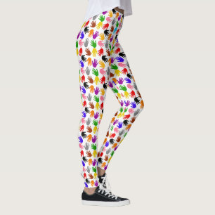 White Colourful Handprint Pattern Design Leggings