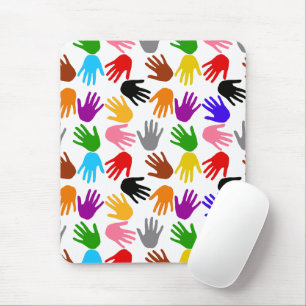 White Colourful Handprint Pattern Design Mouse Pad
