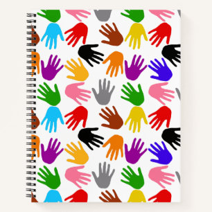 White Colourful Handprint Pattern Design Notebook
