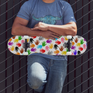 White Colourful Handprint Pattern Design Skateboard