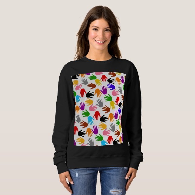 White Colourful Handprint Pattern Design  Sweatshirt (Front Full)