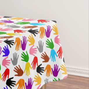 White Colourful Handprint Pattern Design Tablecloth