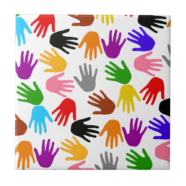 White Colourful Handprint Pattern Design  Tile (Front)