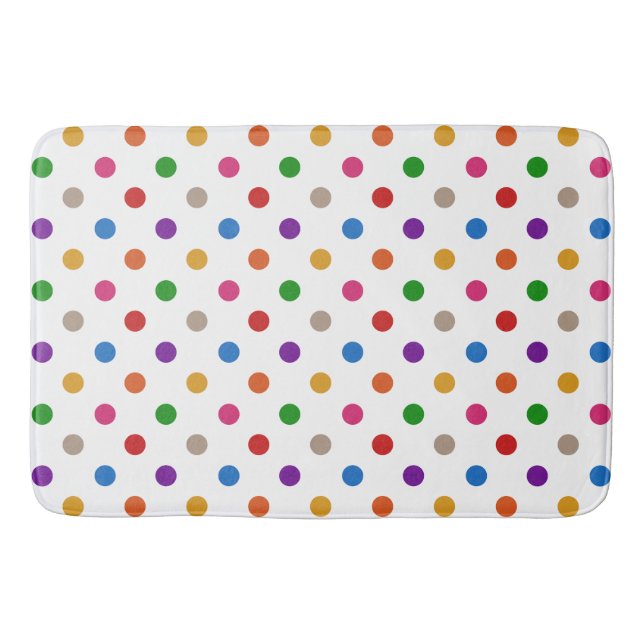 White Colourful Rainbow Polka Dots Design  Bath Mat (Front)