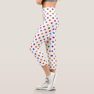 White Colourful Rainbow Polka Dots Design Capri Leggings