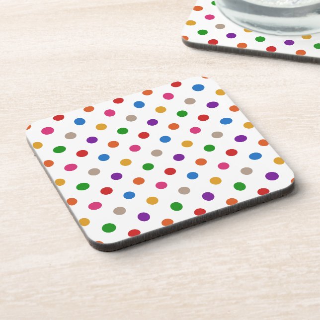 White Colourful Rainbow Polka Dots Design  Coaster (Left Side)