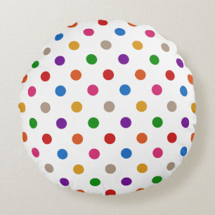 White Colourful Rainbow Polka Dots Design Round Pillow