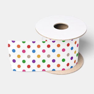 White Colourful Rainbow Polka Dots Design Satin Ribbon