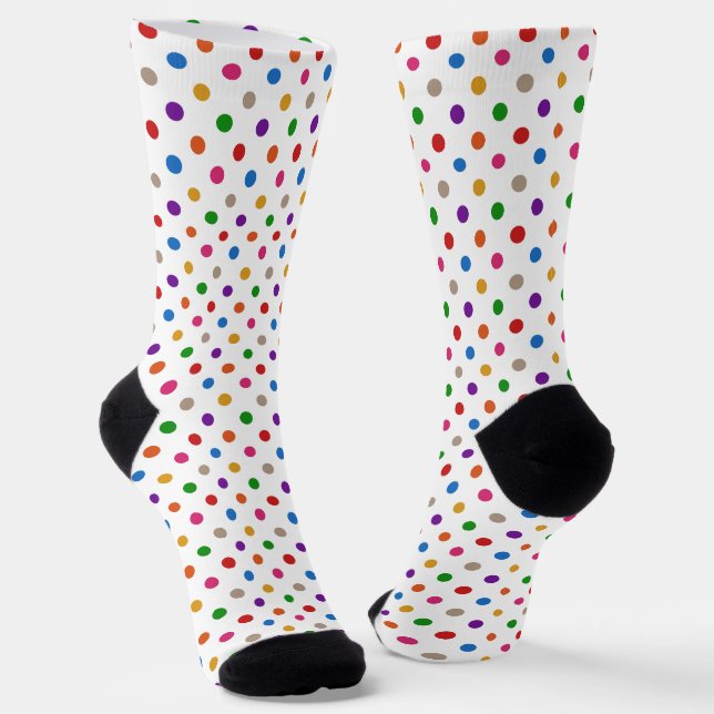 White Colourful Rainbow Polka Dots Design  Socks (Angled)