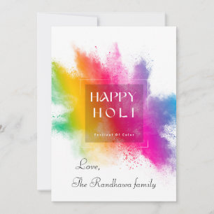 White & colourful splatter with Happy Holi message Holiday Card