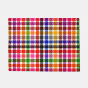 White Colourful Twill Plaid Tartan Design Doormat