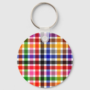 White Colourful Twill Plaid Tartan Design Keychain