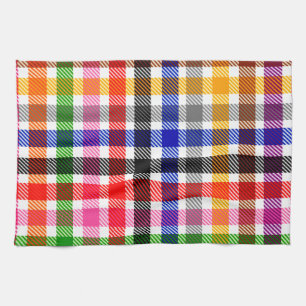 White Colourful Twill Plaid Tartan Design Kitchen Towel