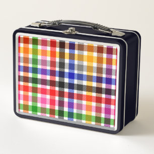 White Colourful Twill Plaid Tartan Design Metal Lunch Box