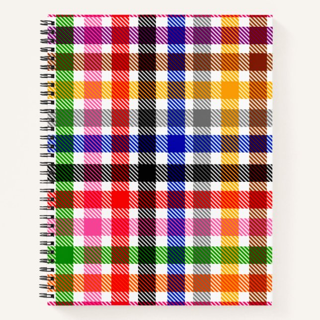 White Colourful Twill Plaid Tartan Design  Notebook (Front)