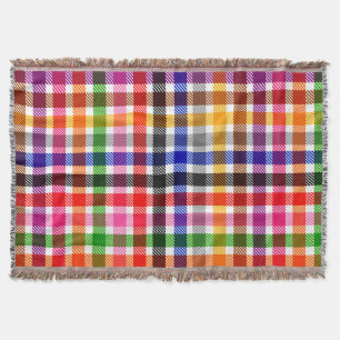 White Colourful Twill Plaid Tartan Design Throw Blanket