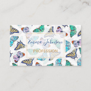 White Colourful Watercolor Butterflies Business Card
