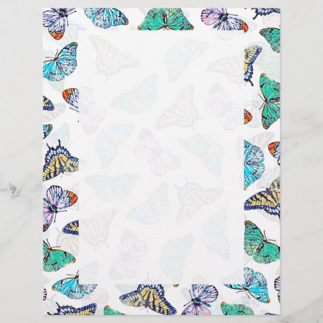 White Colourful Watercolor Butterflies Letterhead (Front)