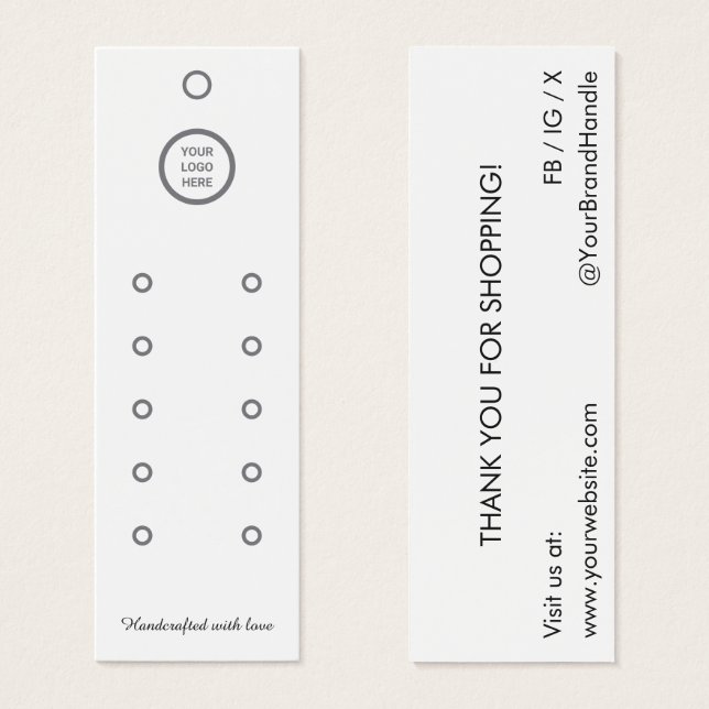 White Compact Multi-Row Earring Displang Hang Card (Front & Back)