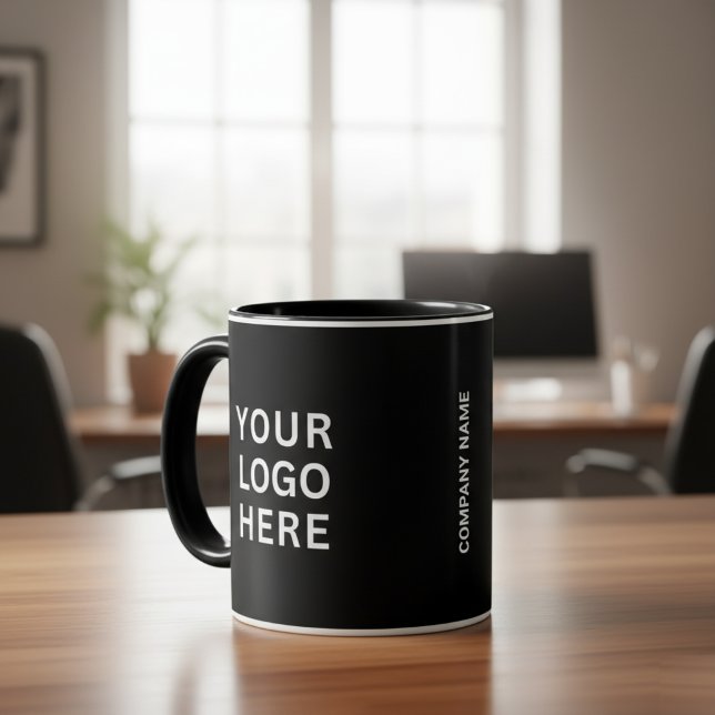 White Company Logo | Custom Business Black Mug (Branded company logo mugs)