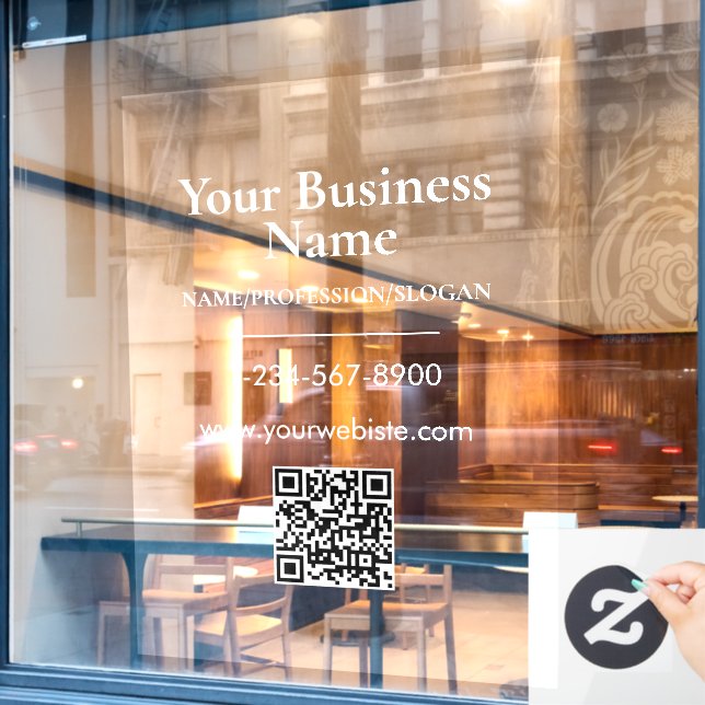 White Company Name Storefront QR Code Contact Info Window Cling (Cafe Window)