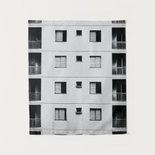 White concrete building tapestry