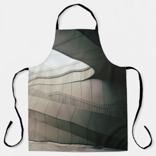 WHITE CONCRETE STAIRS WITH GRAY METAL RAILINGS APRON