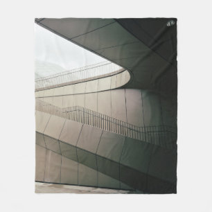 WHITE CONCRETE STAIRS WITH GRAY METAL RAILINGS FLEECE BLANKET