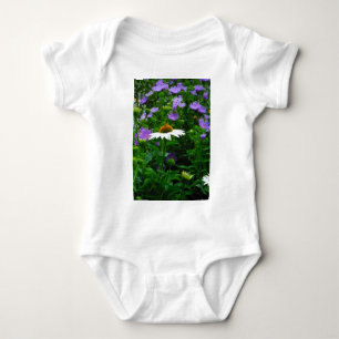 White Cone flower, purple flowers and moth Baby Bodysuit
