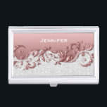 White Confetti Glitter & Pink Rose Metallic Business Card Holder<br><div class="desc">Business Card Case ready for you to personalize. Featuring an eye-catching design in beautiful pink rose gold metallic ornate styled topper with white confetti glitter print on the bottom section. ✔Note: Not all template areas need changed. 📌If you need further customization, please click the "Click to Customize further" or "Customize...</div>