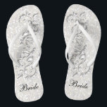 White Confetti Glitter & White Metallic | Bride Flip Flops<br><div class="desc">Bridal Party Flip Flop Shoes ready for you to personalize. If need be... you can start fresh with your own text, text colour and font choices with the Zazzle design tool area. ✔Note: Not all template areas need changed. 📌If you need further customization, please click the "Click to Customize further"...</div>