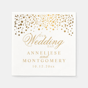 White & Confetti Gold Dots Our Wedding Day Napkin