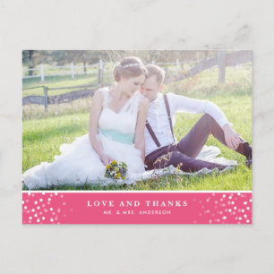WHITE CONFETTI   PINK WEDDING THANK YOU POSTCARD